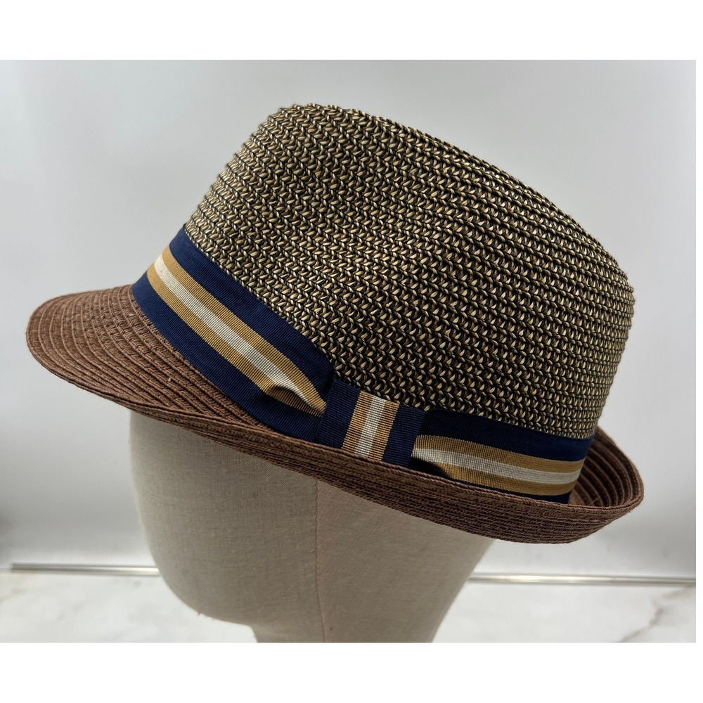 Journey Hats Fedora Hat Men's Large Brown Paper Straw Striped Band NWT